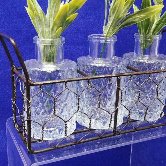 Wire Mesh Basket Glass Bottles Craft Wedding Farmhouse Shabby Chic Rustic - Picture 2 of 11